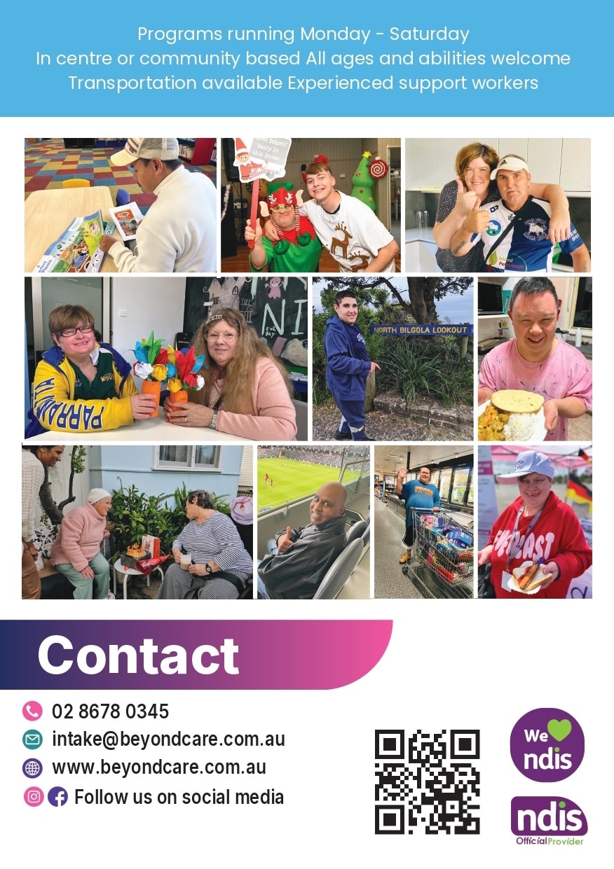 Beyond Care Central West flyer with information about local disability support services