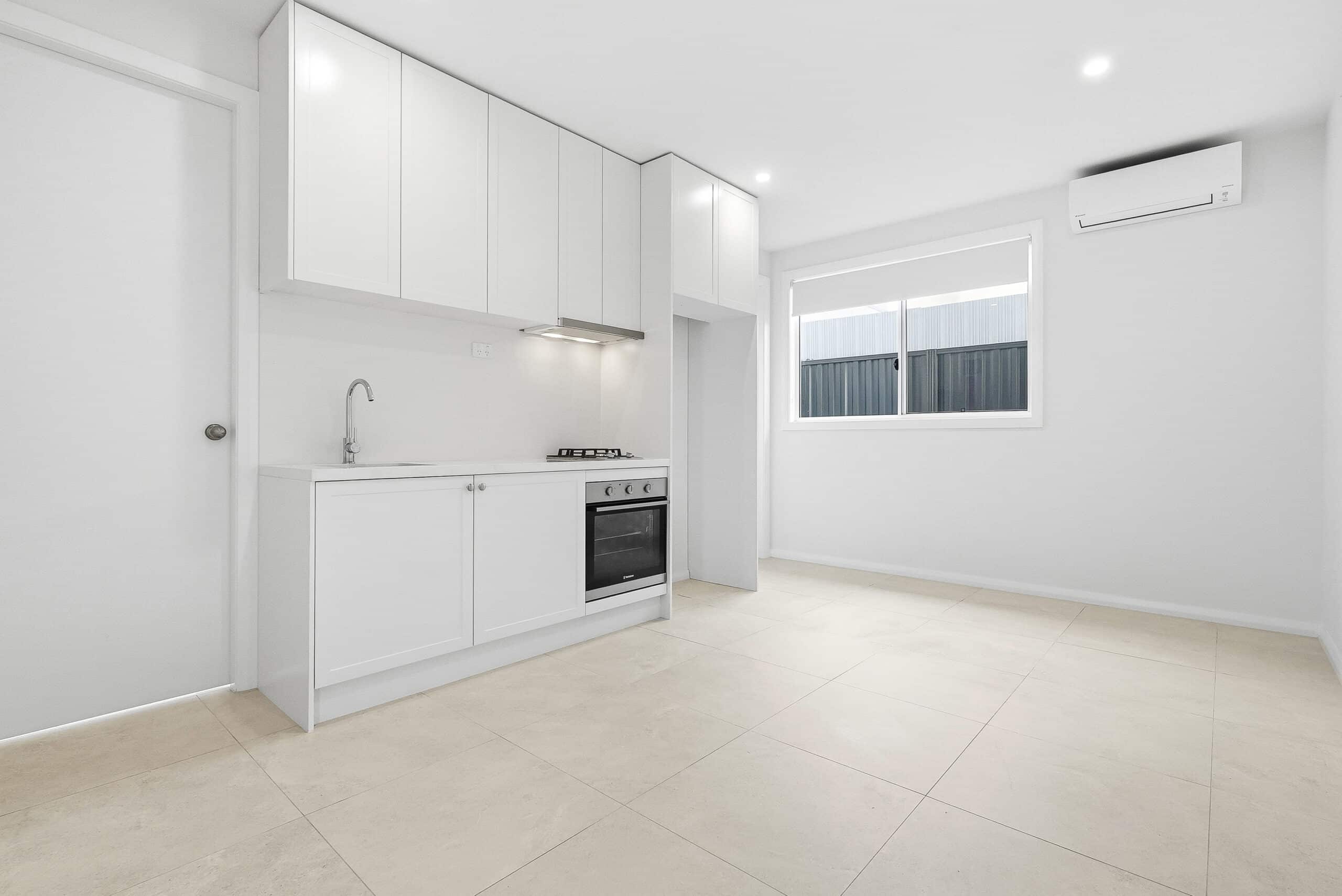 Open plan living area and kitchenette in the Beyond Care one bedroom villa in Fairfield