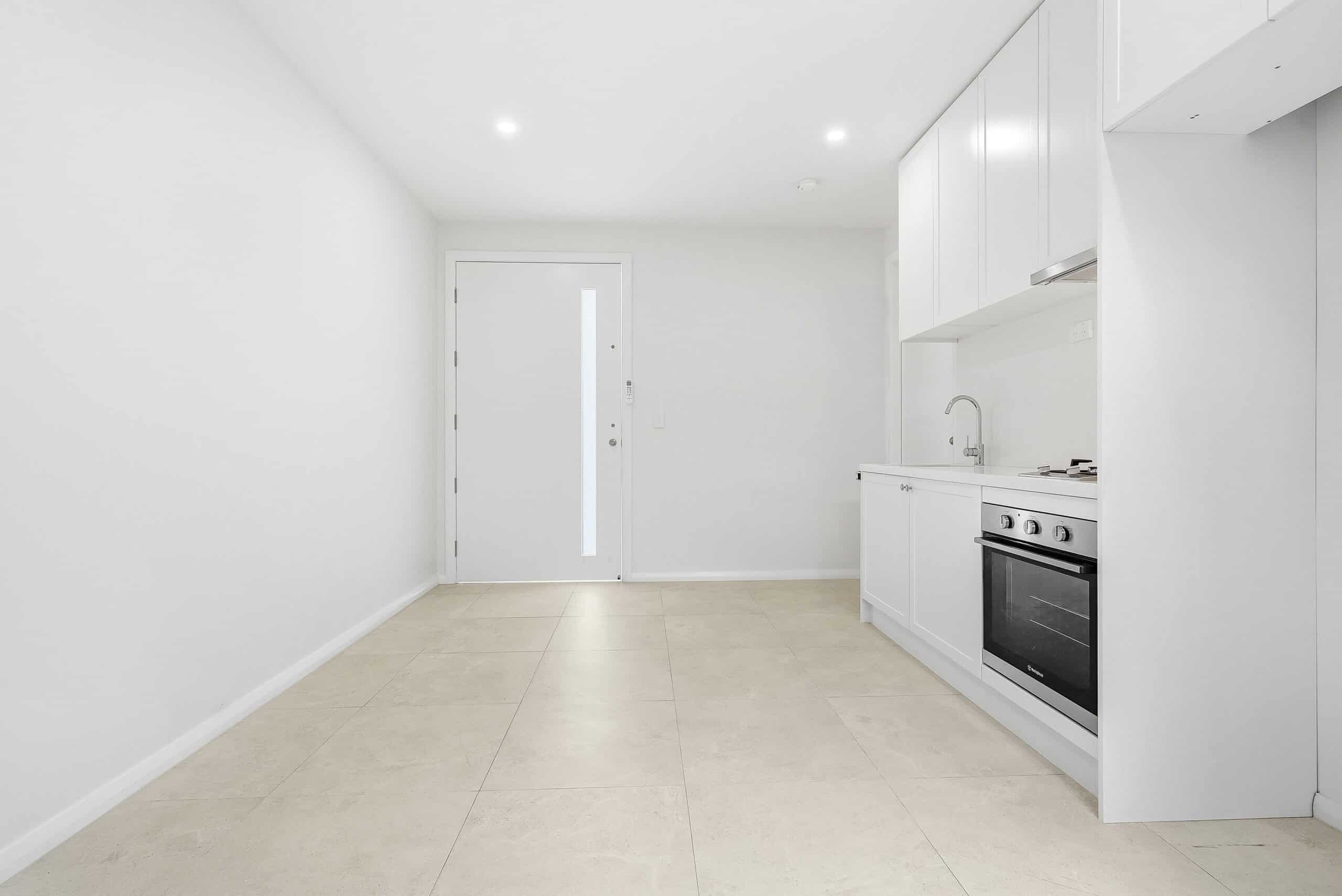 Living area looking towards the private entry of the Beyond Care one bedroom villa in Fairfield