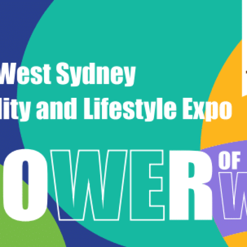 Colorful graphic for the South West Sydney Disability and Lifestyle Expo with the slogan "The Power of We" and a logo in the top right corner.
